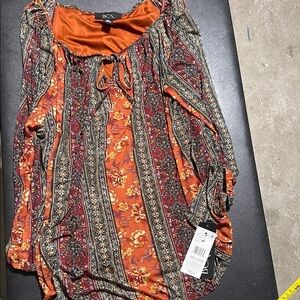 BCX Women's Orange and Black Floral Blouse